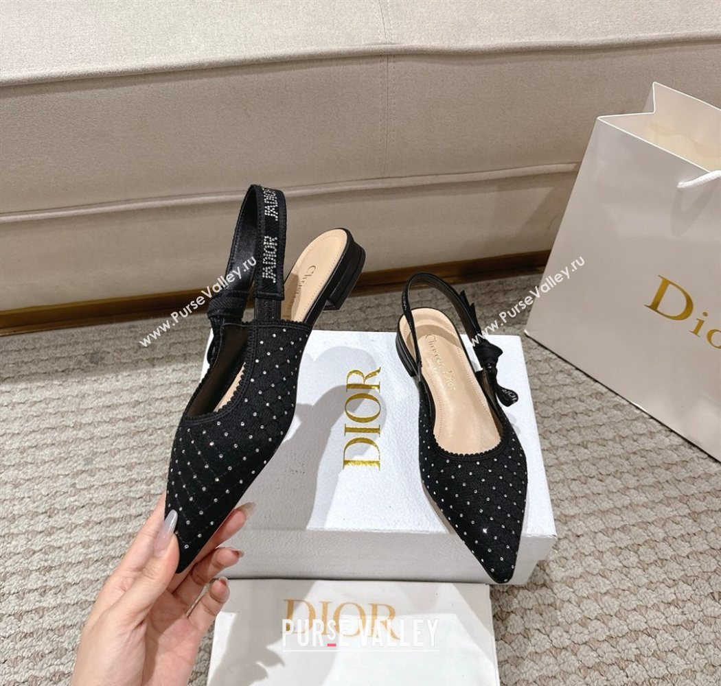 Dior JAdior Slingbacks Ballets Flat in Strass Microcannage Cotton Black 2025 1217 (MD-251217050)