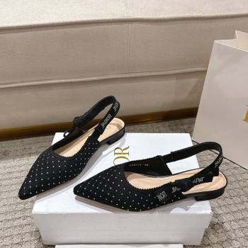 Dior JAdior Slingbacks Ballets Flat in Strass Microcannage Cotton Black 2025 1217 (MD-251217050)
