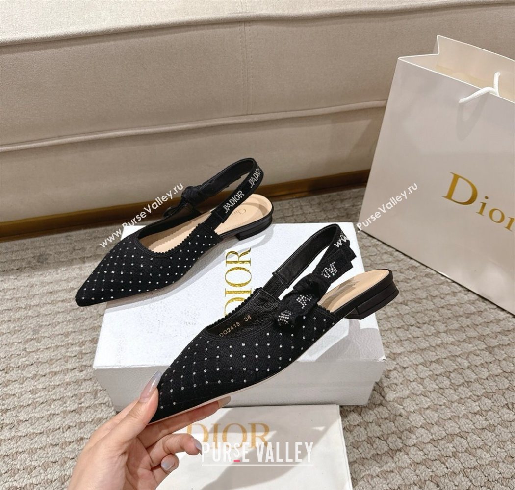 Dior JAdior Slingbacks Ballets Flat in Strass Microcannage Cotton Black 2025 1217 (MD-251217050)