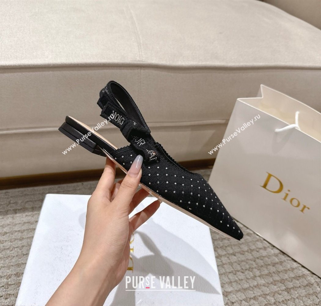 Dior JAdior Slingbacks Ballets Flat in Strass Microcannage Cotton Black 2025 1217 (MD-251217050)