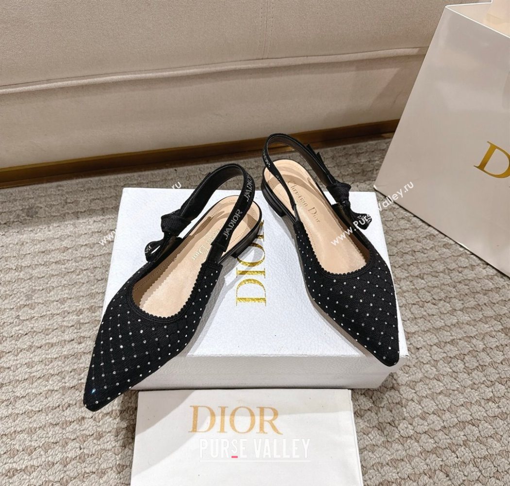 Dior JAdior Slingbacks Ballets Flat in Strass Microcannage Cotton Black 2025 1217 (MD-251217050)