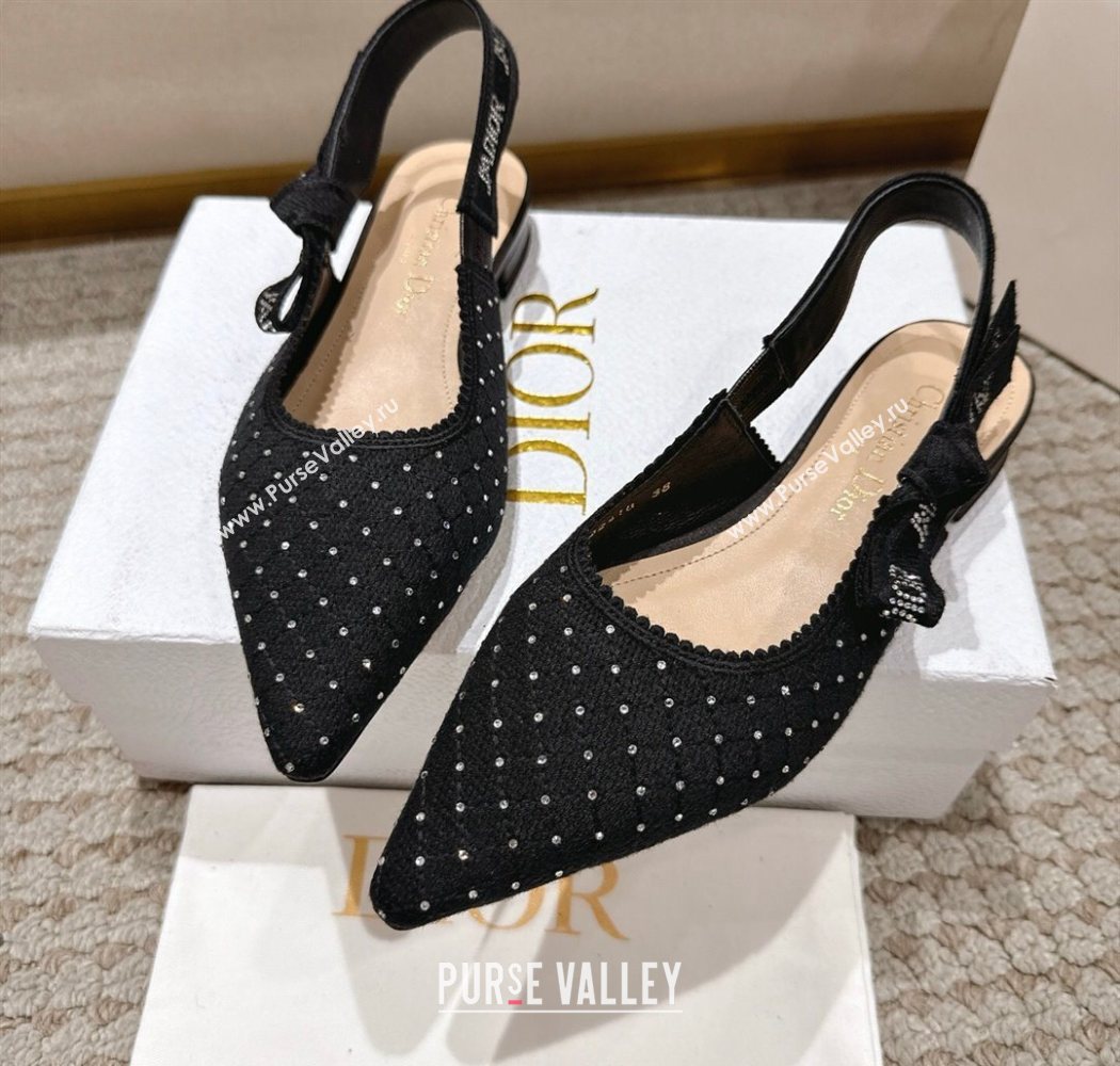 Dior JAdior Slingbacks Ballets Flat in Strass Microcannage Cotton Black 2025 1217 (MD-251217050)