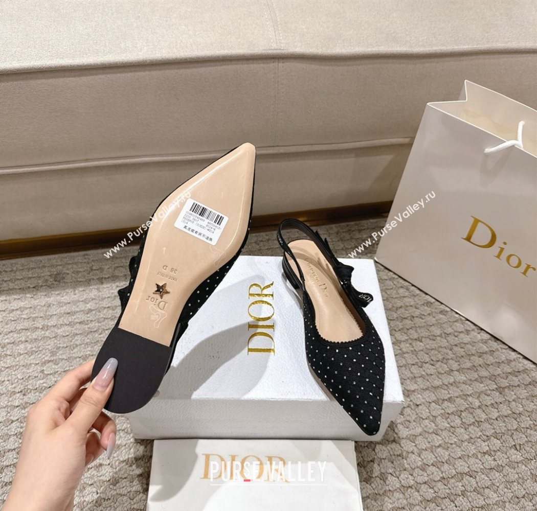 Dior JAdior Slingbacks Ballets Flat in Strass Microcannage Cotton Black 2025 1217 (MD-251217050)