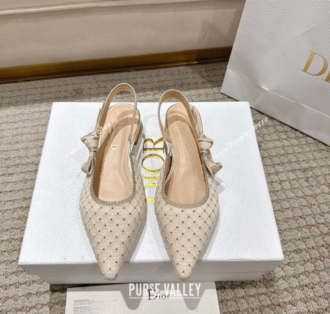 Dior JAdior Slingbacks Ballets Flat in Strass Microcannage Cotton Beige 2025 1217 (MD-251217051)