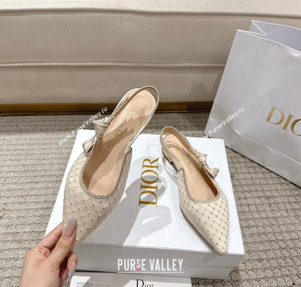 Dior JAdior Slingbacks Ballets Flat in Strass Microcannage Cotton Beige 2025 1217 (MD-251217051)