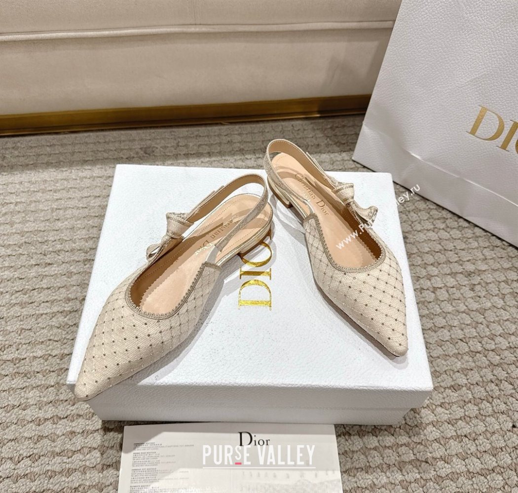 Dior JAdior Slingbacks Ballets Flat in Strass Microcannage Cotton Beige 2025 1217 (MD-251217051)