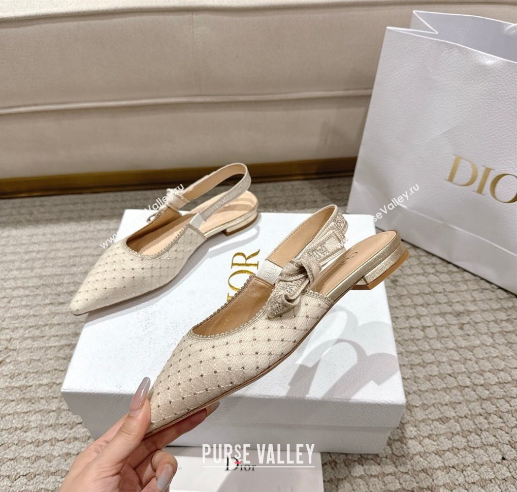 Dior JAdior Slingbacks Ballets Flat in Strass Microcannage Cotton Beige 2025 1217 (MD-251217051)