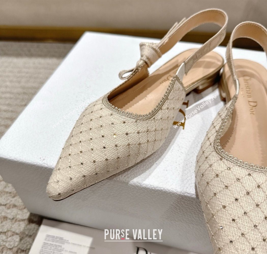 Dior JAdior Slingbacks Ballets Flat in Strass Microcannage Cotton Beige 2025 1217 (MD-251217051)
