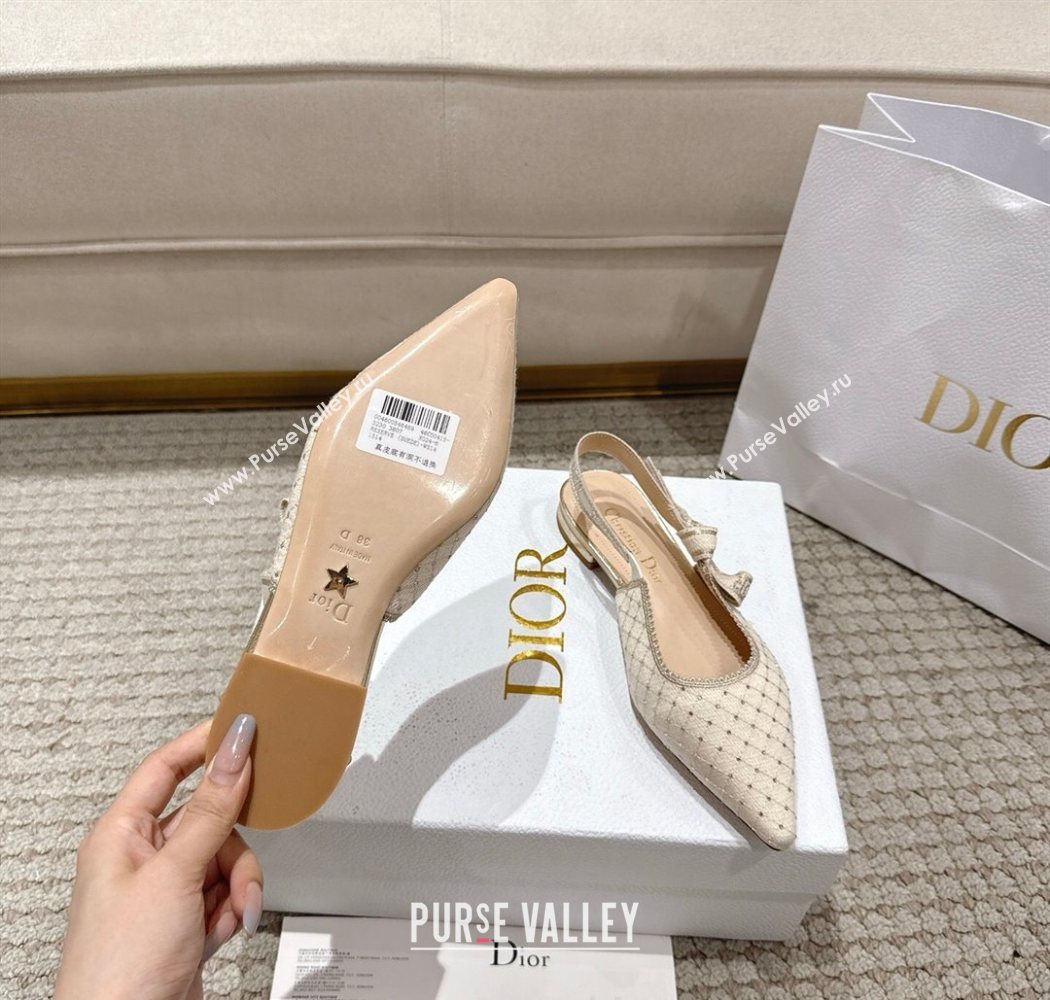 Dior JAdior Slingbacks Ballets Flat in Strass Microcannage Cotton Beige 2025 1217 (MD-251217051)