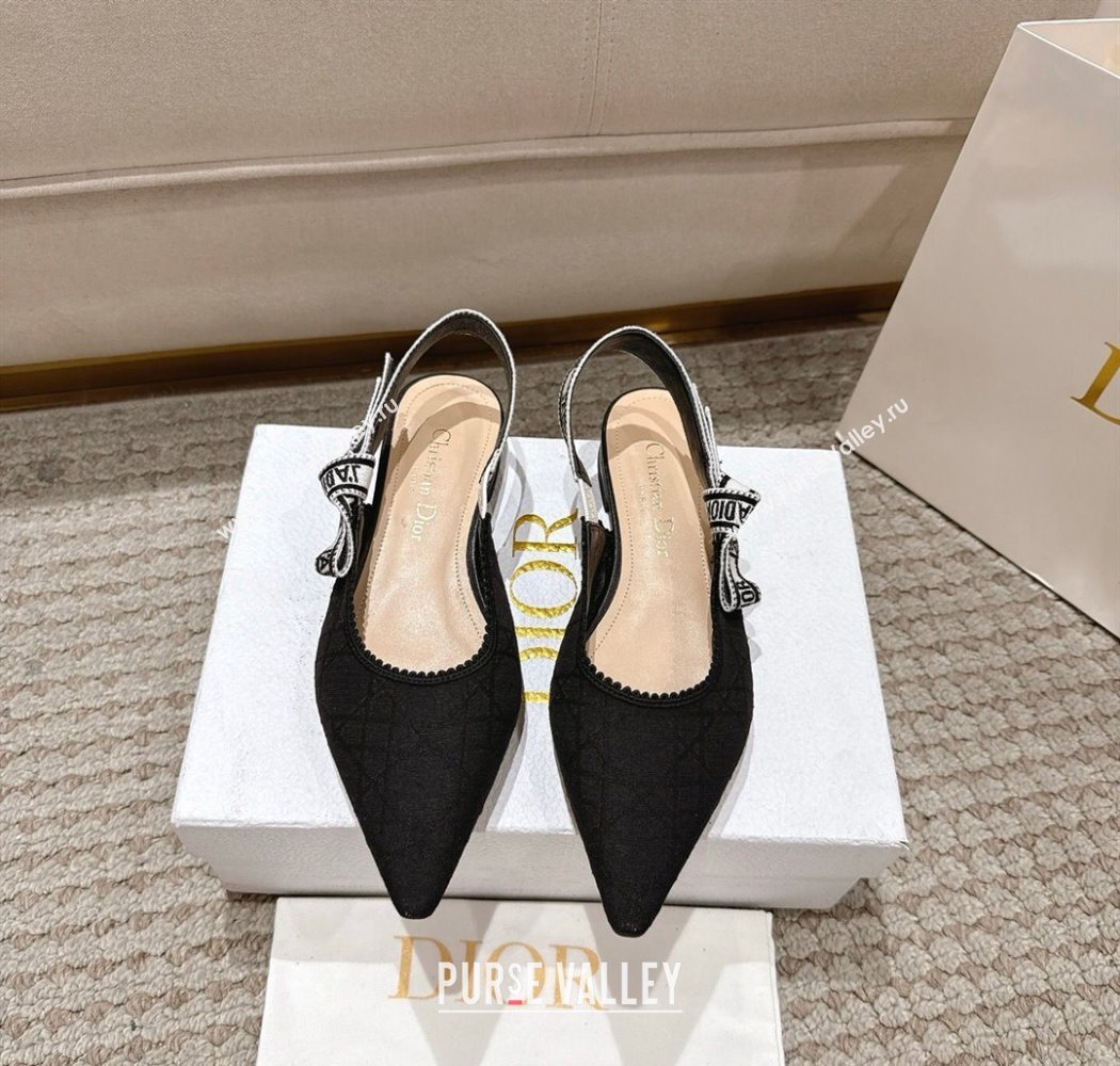 Dior JAdior Slingbacks Ballets Flat in Black Technical Fabric with Cannage Motif 2025 1217 (MD-251217055)