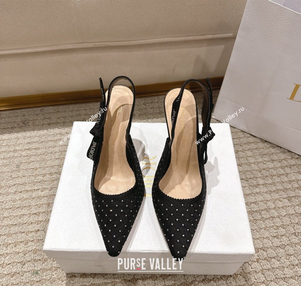 Dior JAdior Slingbacks Pump 9.5cm in Strass Microcannage Cotton Black 2025 1217 (MD-251217044)