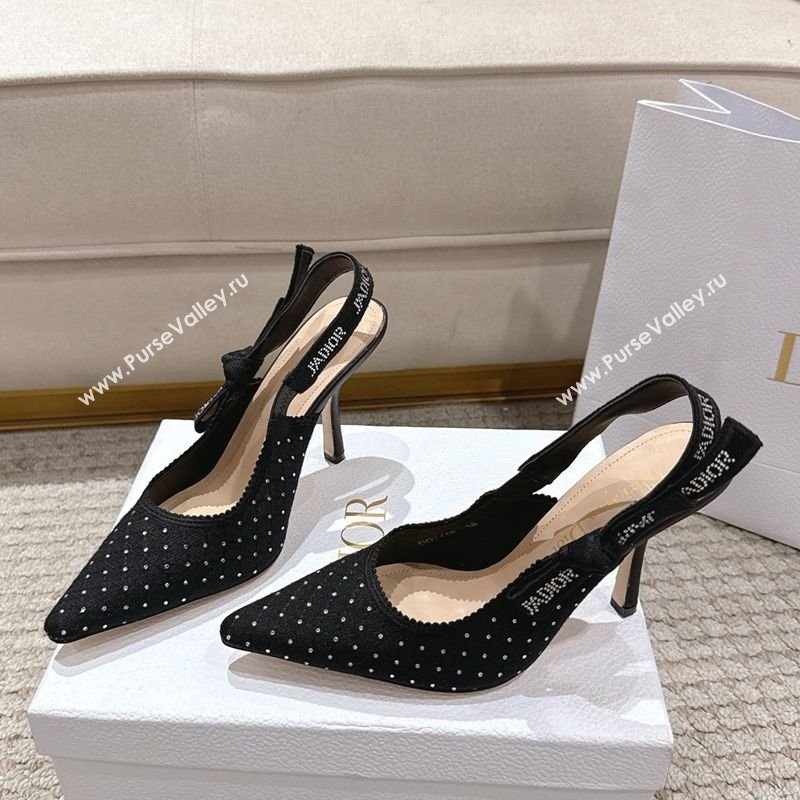 Dior JAdior Slingbacks Pump 9.5cm in Strass Microcannage Cotton Black 2025 1217 (MD-251217044)