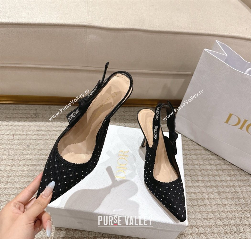 Dior JAdior Slingbacks Pump 9.5cm in Strass Microcannage Cotton Black 2025 1217 (MD-251217044)