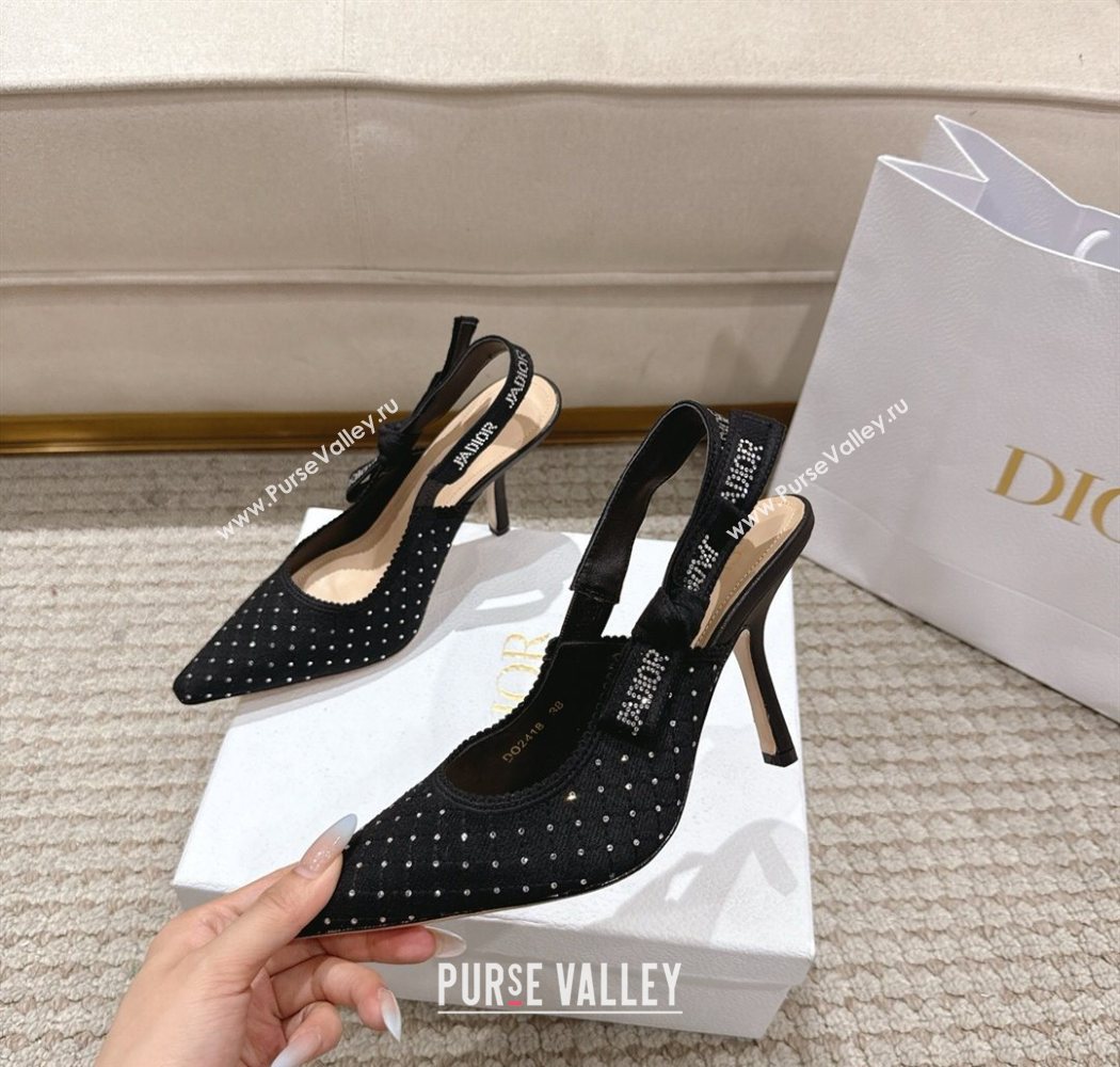 Dior JAdior Slingbacks Pump 9.5cm in Strass Microcannage Cotton Black 2025 1217 (MD-251217044)