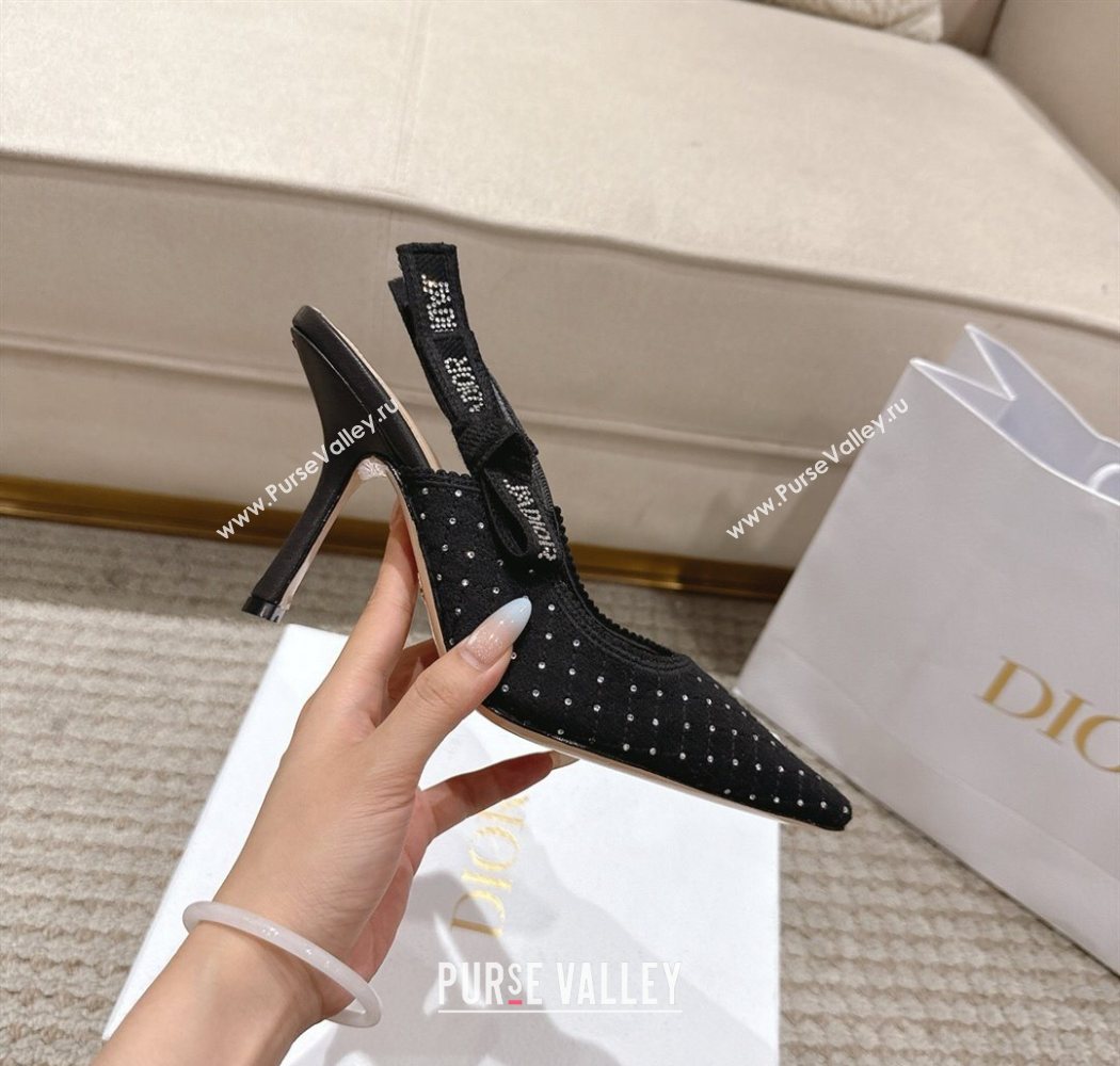 Dior JAdior Slingbacks Pump 9.5cm in Strass Microcannage Cotton Black 2025 1217 (MD-251217044)