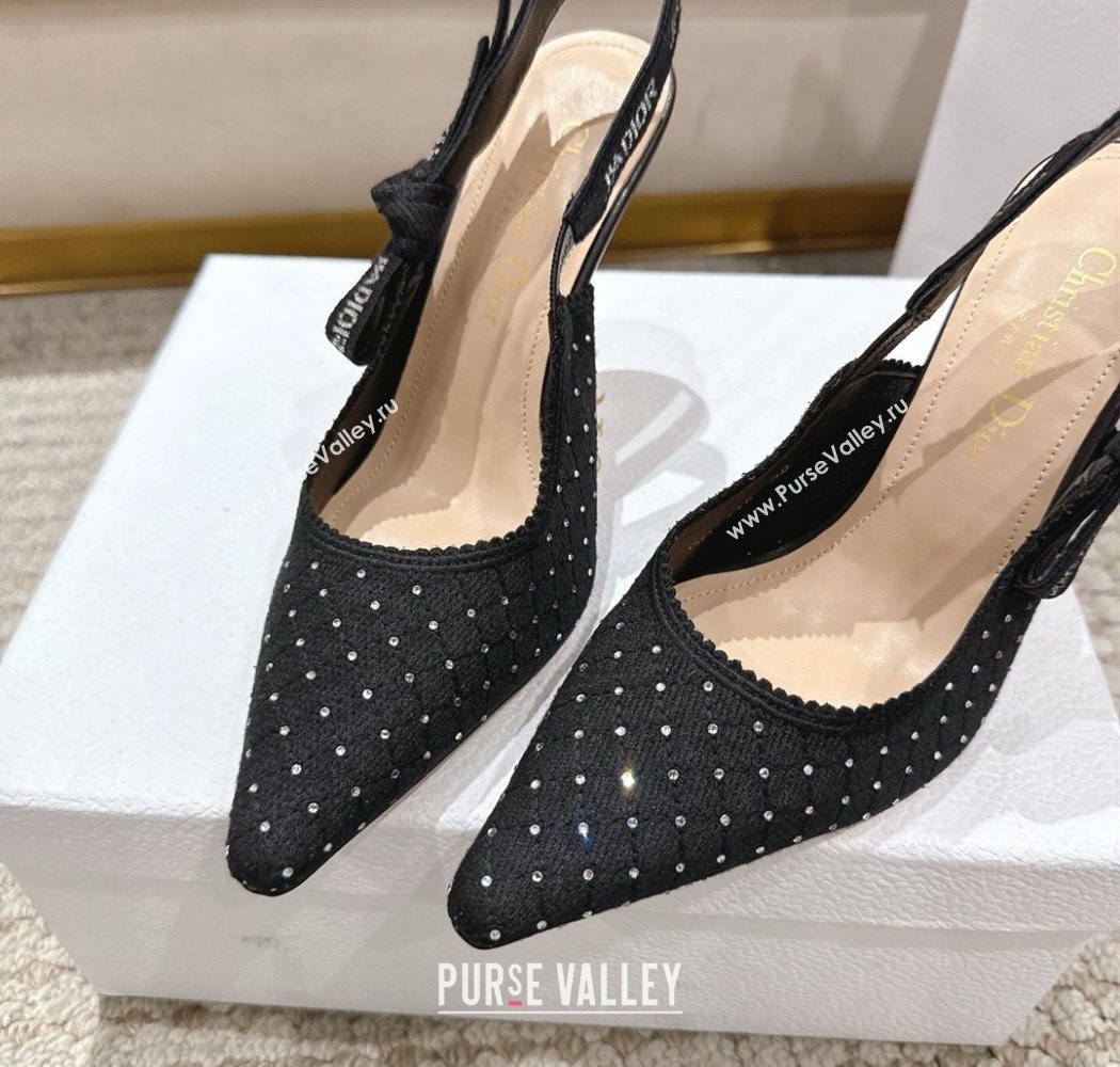 Dior JAdior Slingbacks Pump 9.5cm in Strass Microcannage Cotton Black 2025 1217 (MD-251217044)