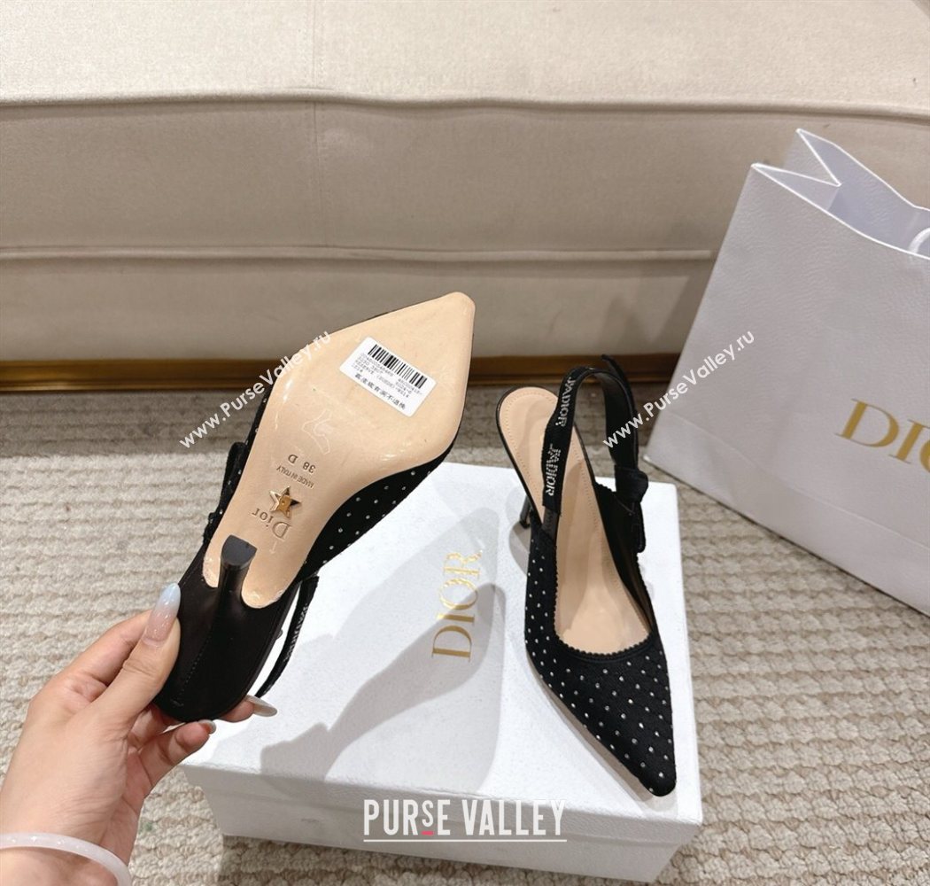 Dior JAdior Slingbacks Pump 9.5cm in Strass Microcannage Cotton Black 2025 1217 (MD-251217044)