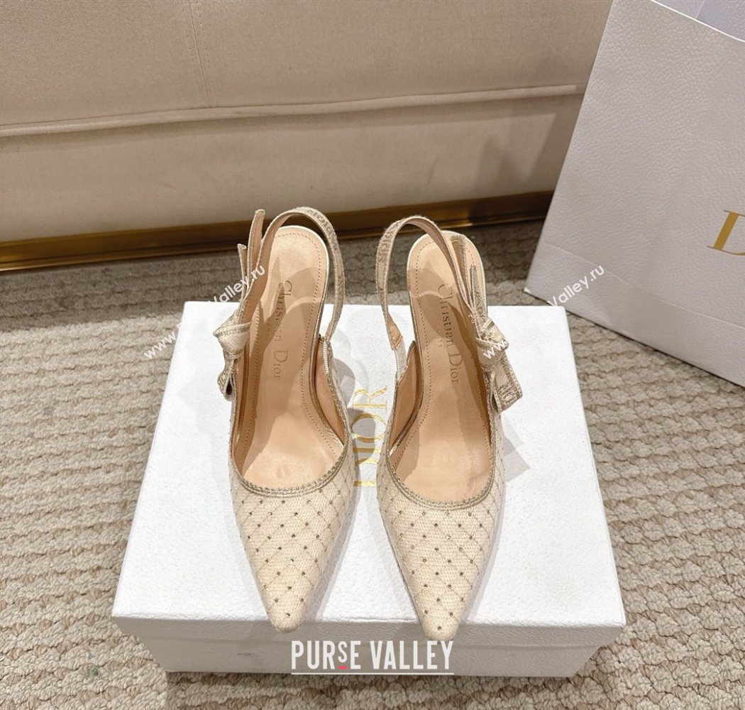 Dior JAdior Slingbacks Pump 9.5cm in Strass Microcannage Cotton Beige 2025 1217 (MD-251217045)