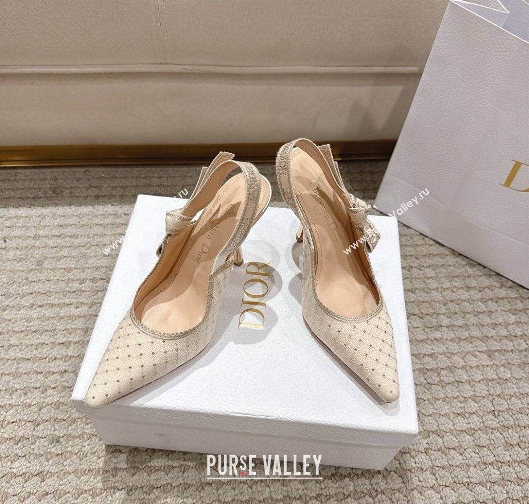 Dior JAdior Slingbacks Pump 9.5cm in Strass Microcannage Cotton Beige 2025 1217 (MD-251217045)