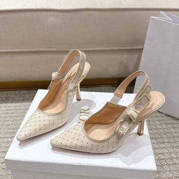 Dior JAdior Slingbacks Pump 9.5cm in Strass Microcannage Cotton Beige 2025 1217 (MD-251217045)