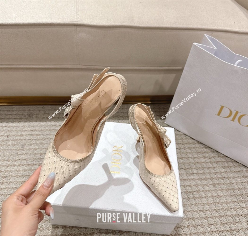 Dior JAdior Slingbacks Pump 9.5cm in Strass Microcannage Cotton Beige 2025 1217 (MD-251217045)