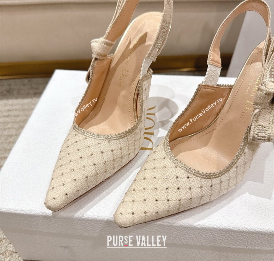 Dior JAdior Slingbacks Pump 9.5cm in Strass Microcannage Cotton Beige 2025 1217 (MD-251217045)