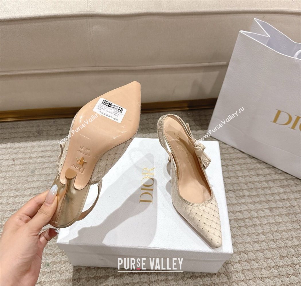 Dior JAdior Slingbacks Pump 9.5cm in Strass Microcannage Cotton Beige 2025 1217 (MD-251217045)