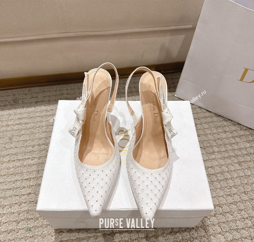 Dior JAdior Slingbacks Pump 9.5cm in Strass Microcannage Cotton White 2025 1217 (MD-251217046)