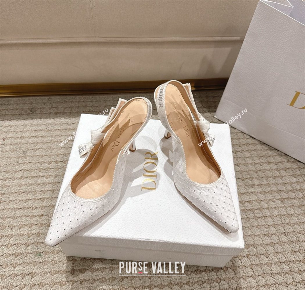 Dior JAdior Slingbacks Pump 9.5cm in Strass Microcannage Cotton White 2025 1217 (MD-251217046)