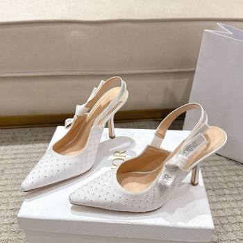 Dior JAdior Slingbacks Pump 9.5cm in Strass Microcannage Cotton White 2025 1217 (MD-251217046)
