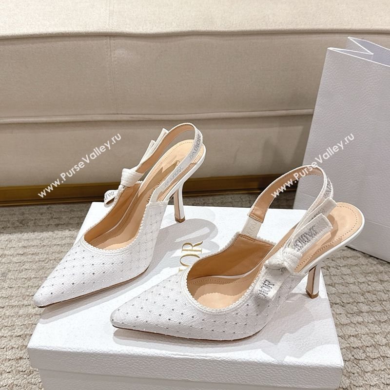Dior JAdior Slingbacks Pump 9.5cm in Strass Microcannage Cotton White 2025 1217 (MD-251217046)