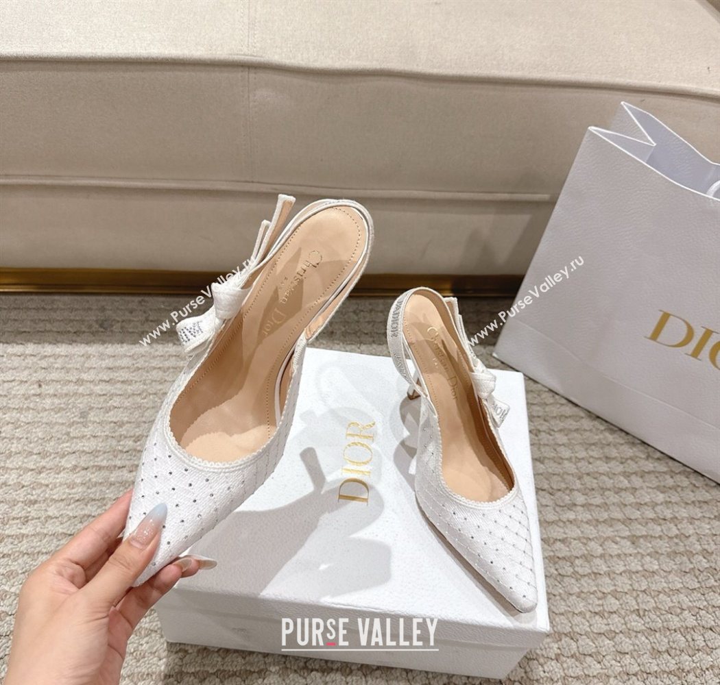 Dior JAdior Slingbacks Pump 9.5cm in Strass Microcannage Cotton White 2025 1217 (MD-251217046)