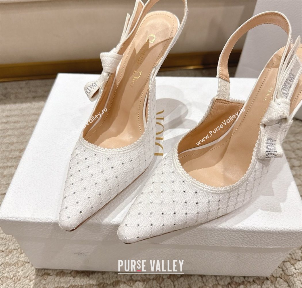 Dior JAdior Slingbacks Pump 9.5cm in Strass Microcannage Cotton White 2025 1217 (MD-251217046)