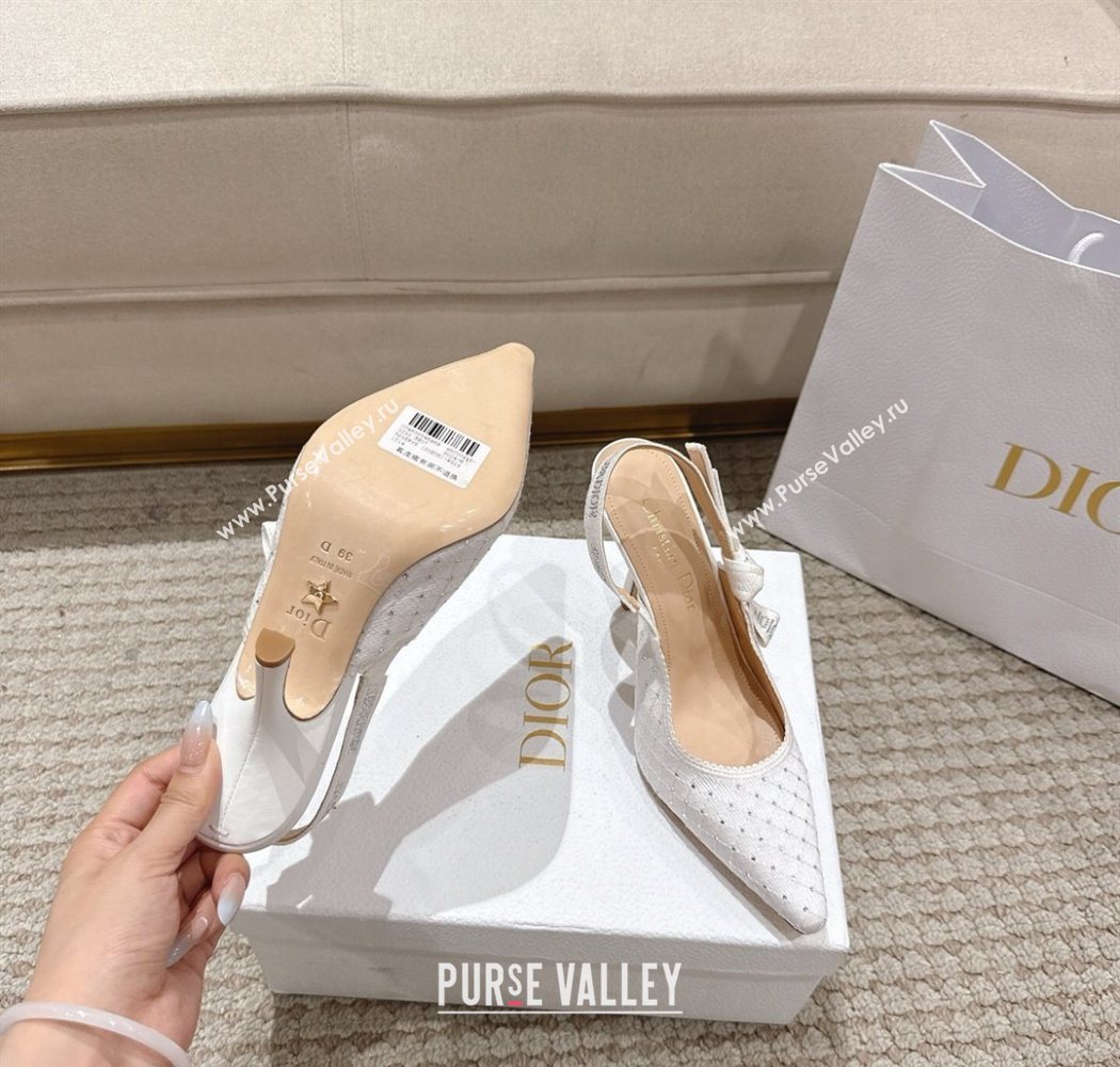 Dior JAdior Slingbacks Pump 9.5cm in Strass Microcannage Cotton White 2025 1217 (MD-251217046)