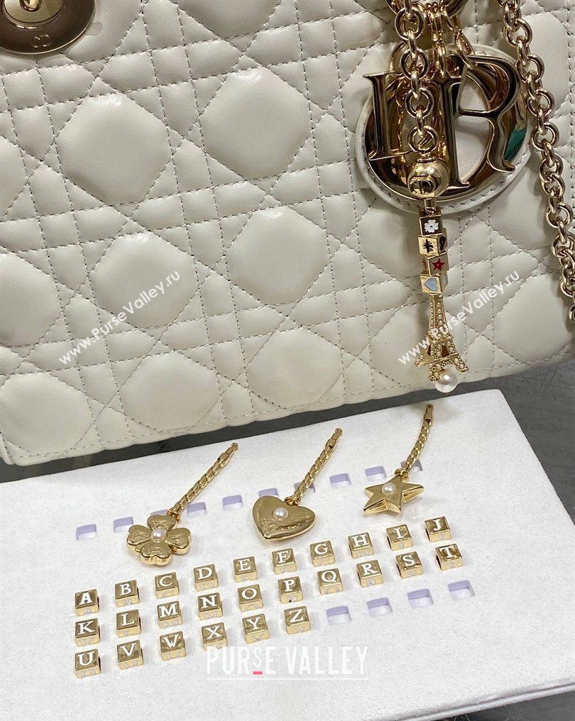 Dior Small Lady Dior My ABCDior Bag in Cannage Lambskin Leather White 2026 DR012602 (XXG-260126008)