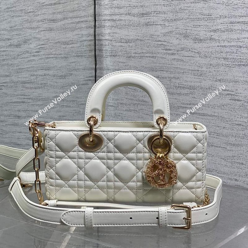 Dior Small Lady D-Joy Bag in Cannage Lambskin Leather with Openwork Charm White 2026 DR012603 (XXG-260126019)