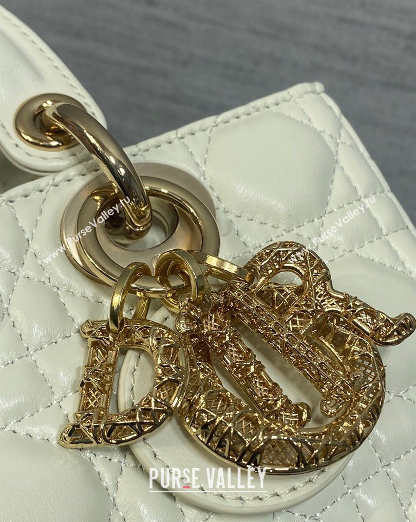 Dior Small Lady D-Joy Bag in Cannage Lambskin Leather with Openwork Charm White 2026 DR012603 (XXG-260126019)