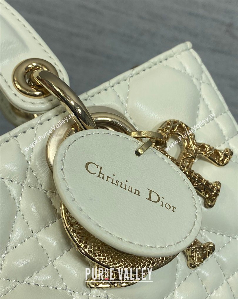 Dior Small Lady D-Joy Bag in Cannage Lambskin Leather with Openwork Charm White 2026 DR012603 (XXG-260126019)