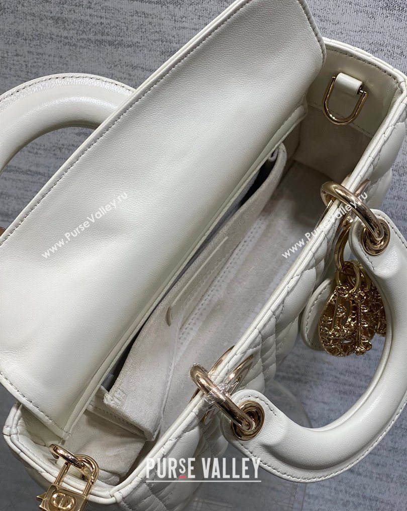 Dior Small Lady D-Joy Bag in Cannage Lambskin Leather with Openwork Charm White 2026 DR012603 (XXG-260126019)