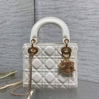 Dior Mini Lady Dior Bag in Cannage Lambskin Leather with Openwork Charm White 2026 DR012603 (XXG-260126014)