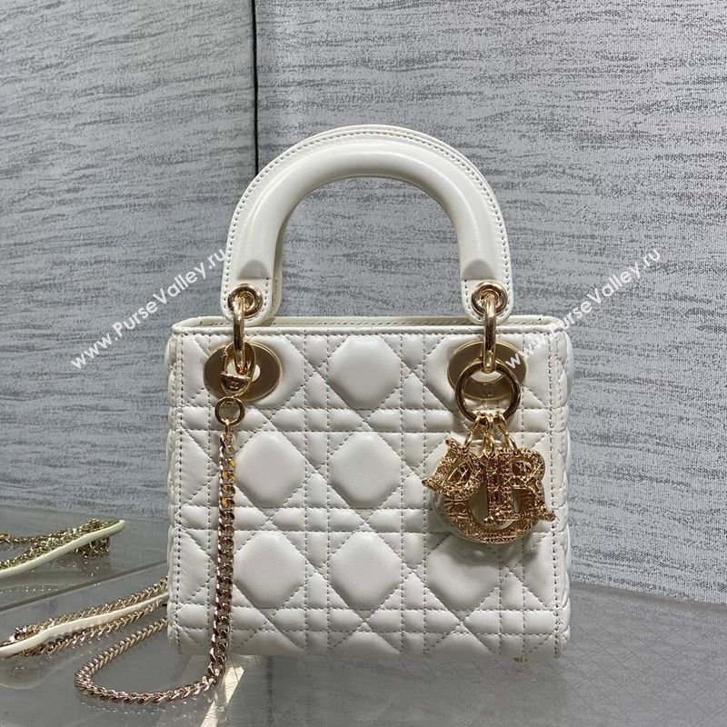 Dior Mini Lady Dior Bag in Cannage Lambskin Leather with Openwork Charm White 2026 DR012603 (XXG-260126014)