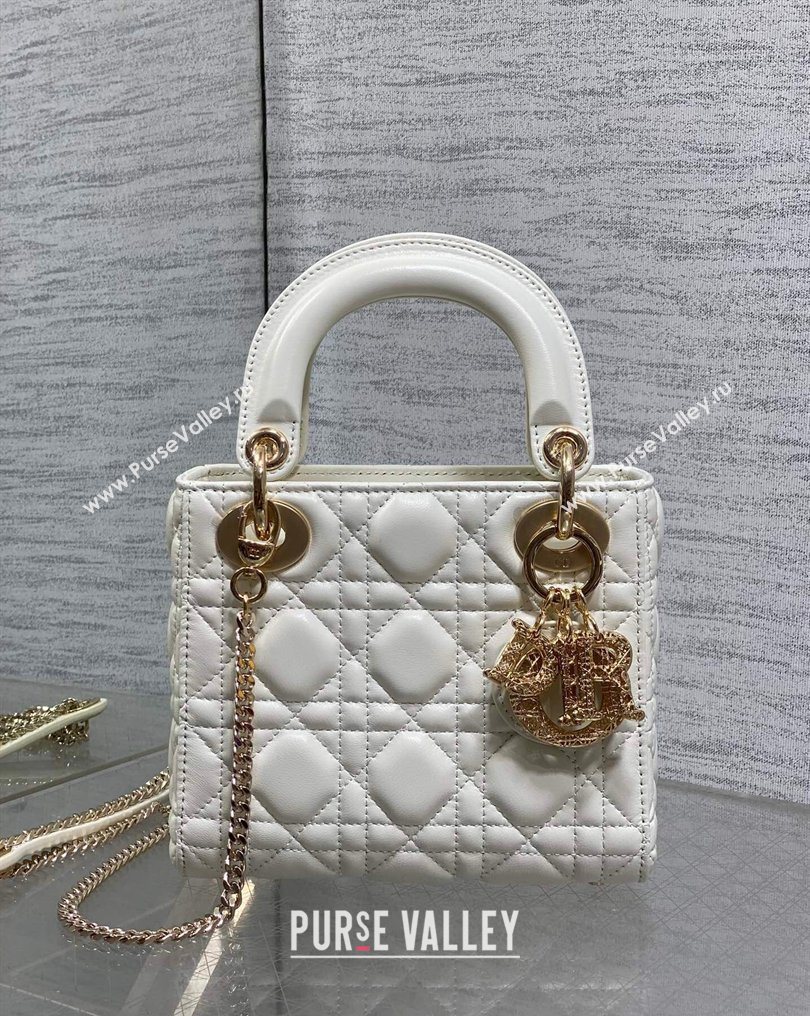 Dior Mini Lady Dior Bag in Cannage Lambskin Leather with Openwork Charm White 2026 DR012603 (XXG-260126014)