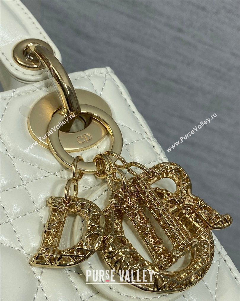 Dior Mini Lady Dior Bag in Cannage Lambskin Leather with Openwork Charm White 2026 DR012603 (XXG-260126014)