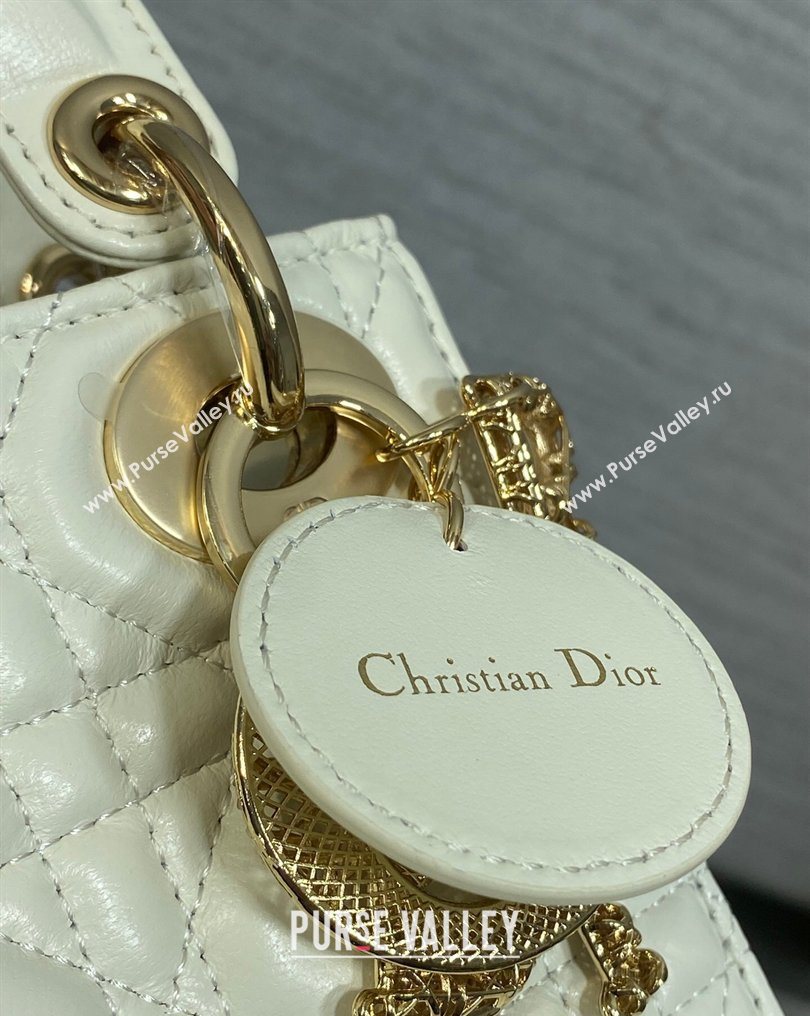 Dior Mini Lady Dior Bag in Cannage Lambskin Leather with Openwork Charm White 2026 DR012603 (XXG-260126014)