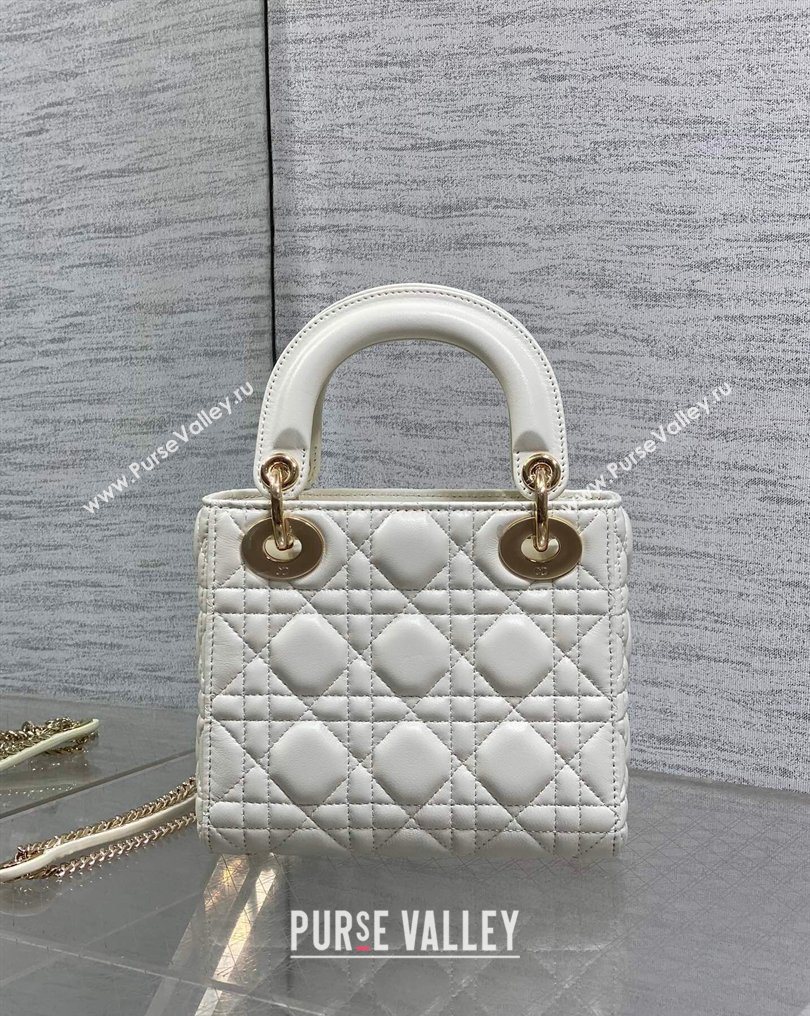 Dior Mini Lady Dior Bag in Cannage Lambskin Leather with Openwork Charm White 2026 DR012603 (XXG-260126014)