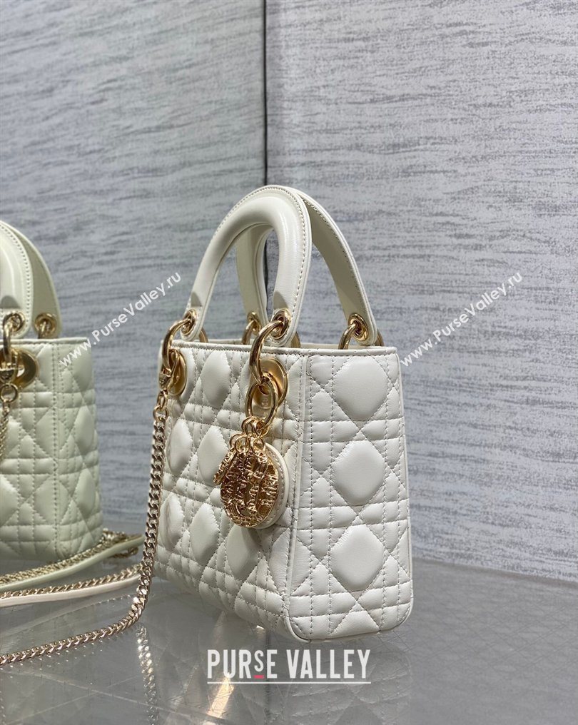 Dior Mini Lady Dior Bag in Cannage Lambskin Leather with Openwork Charm White 2026 DR012603 (XXG-260126014)