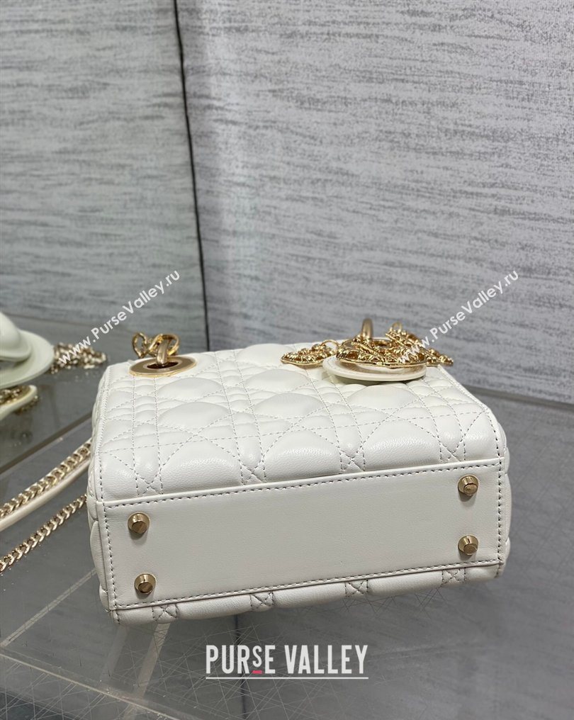 Dior Mini Lady Dior Bag in Cannage Lambskin Leather with Openwork Charm White 2026 DR012603 (XXG-260126014)
