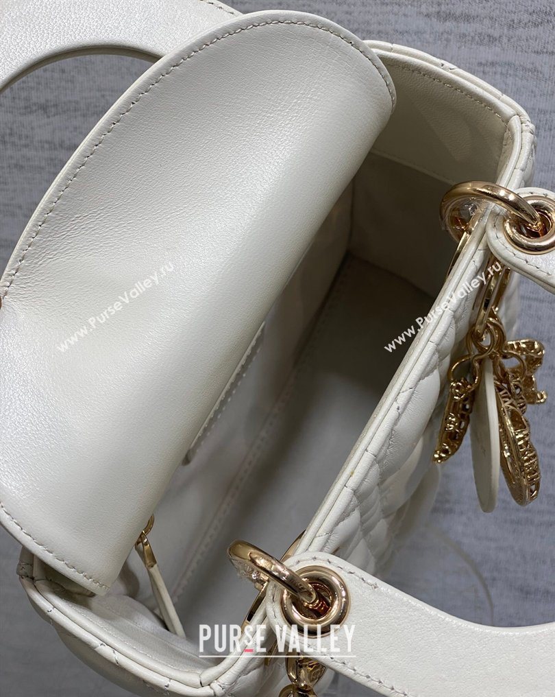 Dior Mini Lady Dior Bag in Cannage Lambskin Leather with Openwork Charm White 2026 DR012603 (XXG-260126014)