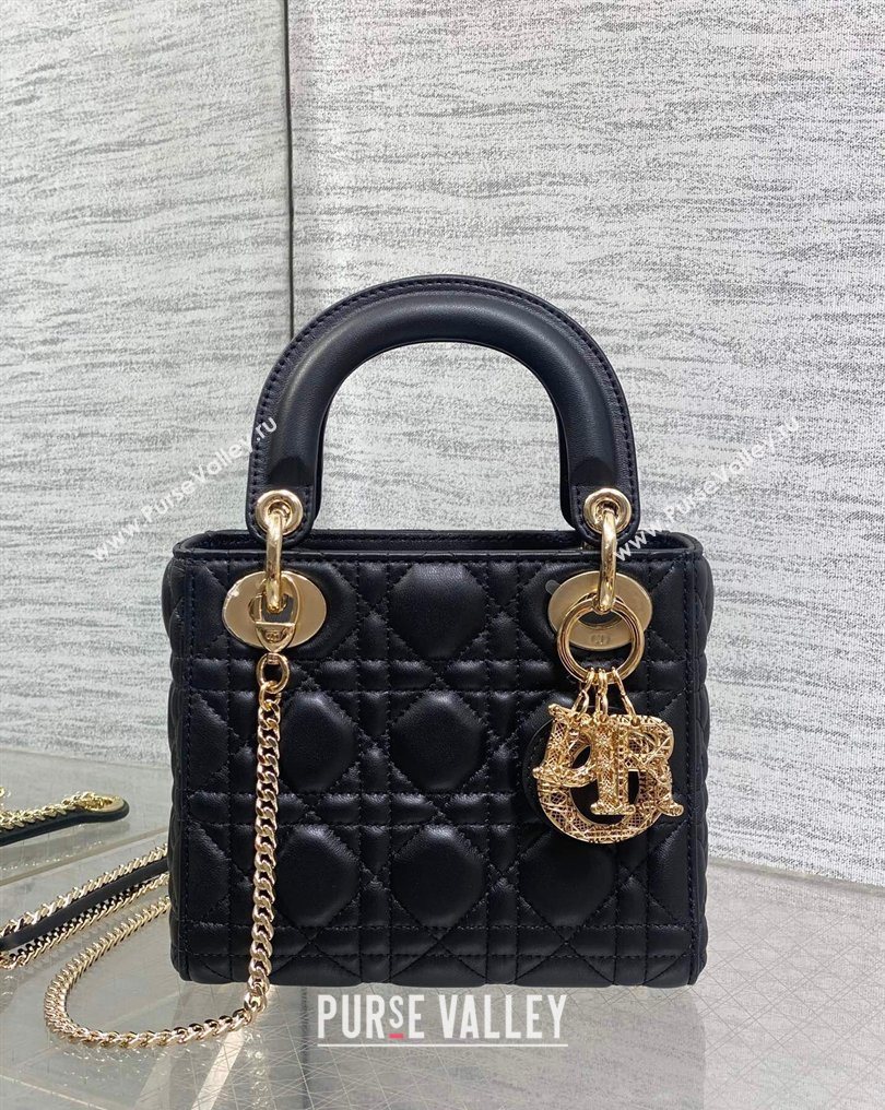 Dior Mini Lady Dior Bag in Cannage Lambskin Leather with Openwork Charm Black 2026 DR012603 (XXG-260126015)