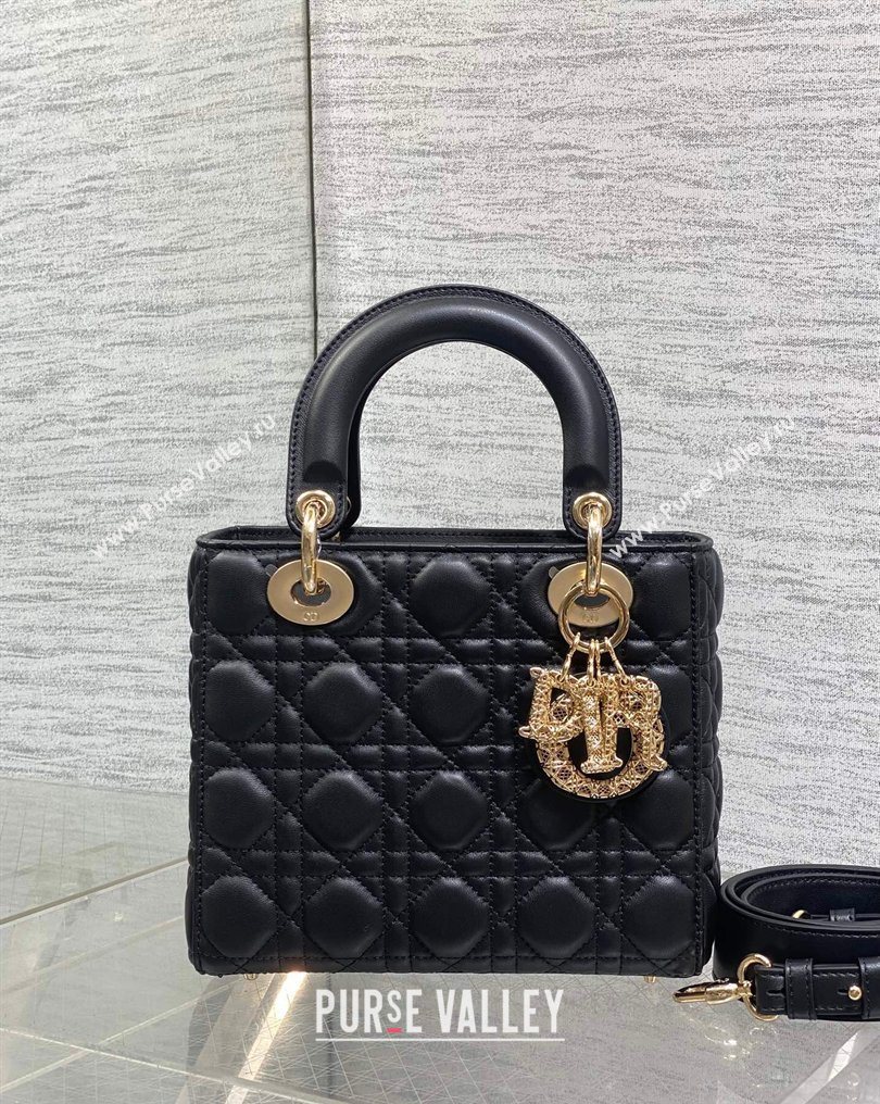 Dior Small Lady Dior My ABCDior Bag in Cannage Lambskin Leather with Openwork Charm Black 2026 DR012603 (XXG-260126012)